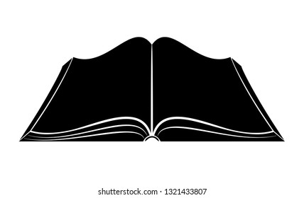 An open book on the table. Simple black outlines. Logo or emblem of a bookstore or knowledge base. FAQ