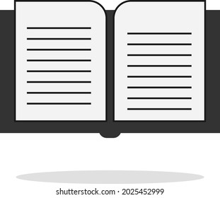 An open book on two pages with shadow on a white background