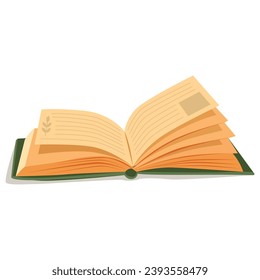 Abrir libro sobre fondo blanco aislado. 