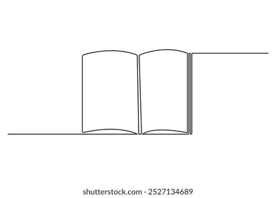 Open book one line art and simple book vector icon.
