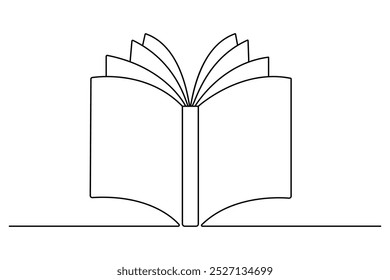 Abra el libro de una línea de arte y el icono de Vector de libro simple.