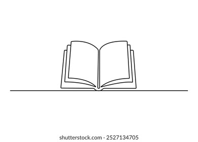Open book one line art and simple book vector icon.