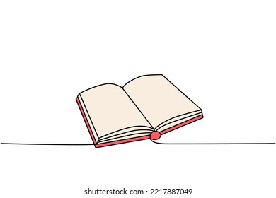 Open book one line colored continuous drawing. Bookstore, library continuous one line colorful illustration. Vector minimalist linear illustration.