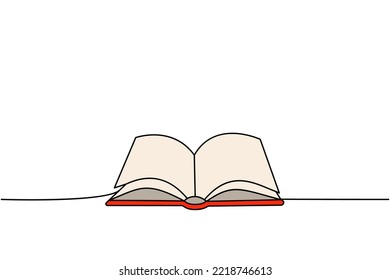 Open book one line colored continuous drawing. Bookstore, library continuous one line colorful illustration. Vector minimalist linear illustration.