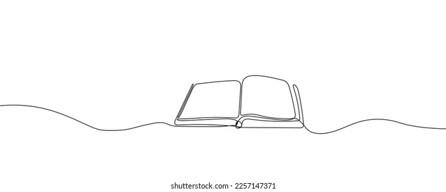 Open book in one line. Continuous line drawing of minimalism on a white background.