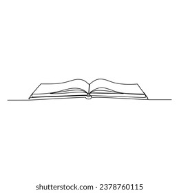open book one line drawing. Vector illustration isolated on white background. Minimalist design handdrawn.