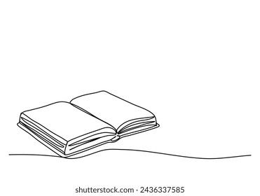 Open book, one line drawing vector illustration.