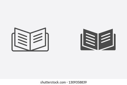 Open book outline and filled vector icon sign symbol