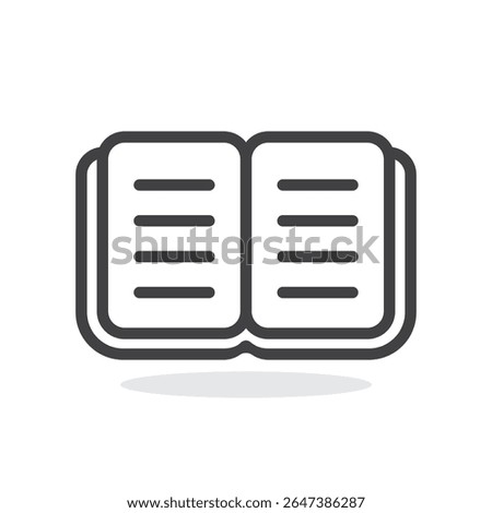 Open book outline icon isolated flat design vector illustration on white background.