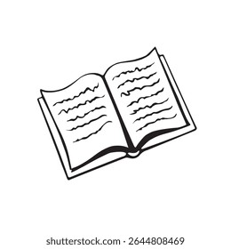 Open book outline symbol icon design. Vector illustration, clip art isolated on white background in doodle style