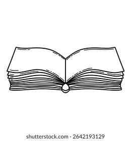 Open book outline vector. Hand drawn education and reading illustration. Blank pages storybook doodle
