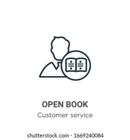 Open book outline vector icon. Thin line black open book icon, flat vector simple element illustration from editable customer service concept isolated stroke on white background