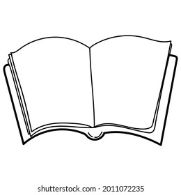 Umrissdesign eines Vektorsymbol-Symbols in einem offenen Buch. Schöne Illustration einzeln auf weißem Hintergrund. Kontinuierliches Zeichnungsbuch für eine Linie. Vektorgrafik-Unterrichtsmaterial zum Thema Schule zurück