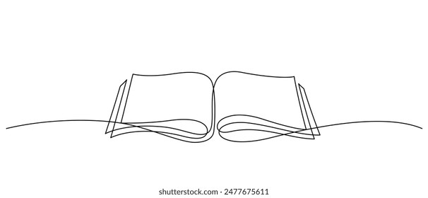 open book page continuous line drawing minimalist simplicity education concept illustration. Thin line illustration