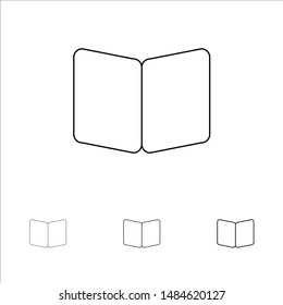 Open, Book, Page, Layout, Cover Bold and thin black line icon set. Vector Icon Template background
