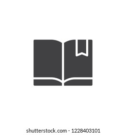 Open book pages and bookmark vector icon. filled flat sign for mobile concept and web design. Bookmarked book simple solid icon. Symbol, logo illustration. Pixel perfect vector graphics