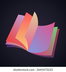 Open book with pages of different colors. Vector illustration. Sketch for creativity.