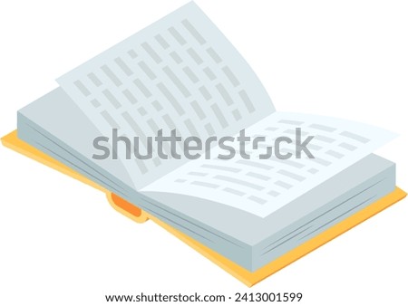 Open book with pages fluttering, isometric book illustration. Knowledge and education concept, learning and literature vector illustration.