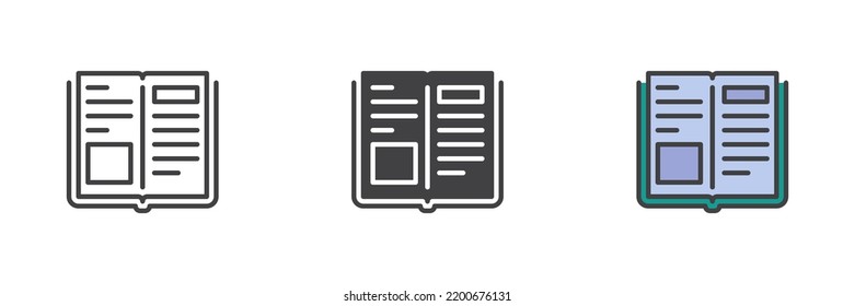 Open book pages icon. Line, glyph and filled outline colorful version, outline and filled vector sign. Symbol, logo illustration. Different style icons set. Vector graphics