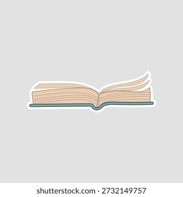 Abra o adesivo vetorial de páginas do livro. Ilustração desenhada à mão de páginas digitalizadas para leitura, aprendizagem e projetos de literatura