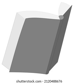 An open book with paper pages. Bottom view, paperback. Template, mockup. Learning, reading, education, bookstore. Vector icon, flat, gray, isolated