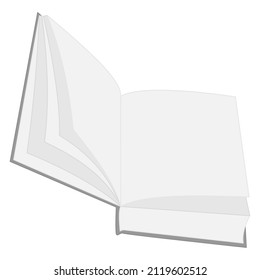 An open book with paper pages. The first pages, the beginning of reading, flipping through empty pages. Template, mockup. Learning, reading, education, bookstore. Vector icon, flat, gray, isolated