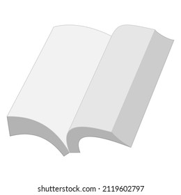 An open book with paper pages. Middle of the book, paperback. Template, mockup. Learning, reading, education, bookstore. Vector icon, flat, gray, isolated