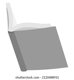 Un libro abierto con páginas de papel. Un libro abierto en el medio con una cubierta vacía. Plantilla, burla. Aprendizaje, lectura, educación, librería. Icono del vector, plano, gris, aislado