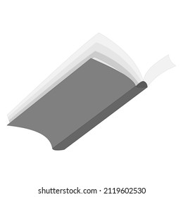 An open book with paper pages. Paperback, flipping pages. Template, mockup. Learning, reading, education, bookstore. Vector icon, flat, gray, isolated