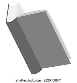 An open book with paper pages. The book read, the last page. Template, mockup. Learning, reading, education, bookstore. Vector icon, flat, gray, isolated