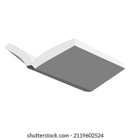 An open book with paper pages. Thick paperback book, side view. Template, mockup. Learning, reading, education, bookstore. Vector icon, flat, gray, isolated