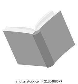 An open book with paper pages. A thick hardcover book. Template, mockup. Learning, reading, education, bookstore. Vector icon, flat, gray, isolated