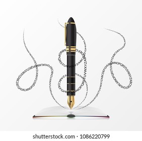 Open book with pen. Creative design. Vector illustration