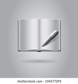 Open book and pen icon . Vector background eps10