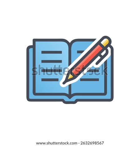 Open book with pen illustration on White Background