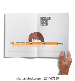 Open book with pen inside. Vector design.
