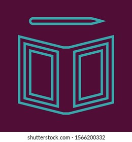 Open book with pen, notebook vector icon.