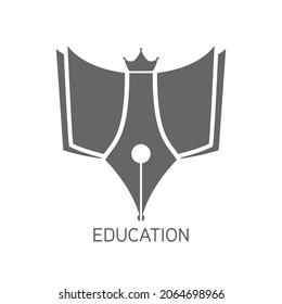 An open book and a pen. Template for logo, emblem and sticker. Vector illustration.
