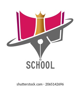 An open book and a pen. Template for logo, emblem and sticker. Vector illustration.