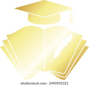 Open book with pen for writing and academic cap