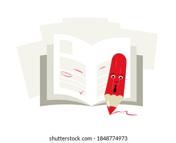 An open book and a pencil. Concept of education. Vector illustration on white background.
