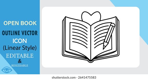 Open Book With Pencil And Heart Icon Vector Illustration