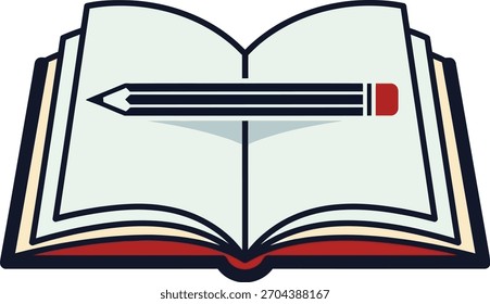 Open book with a pencil lying across the pages, isolated on