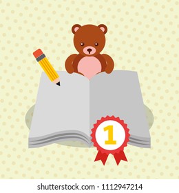 open book pencil medal bear teddy
