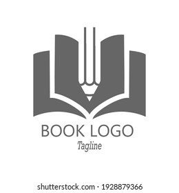 Open book and pencil. A simple vector illustration for a logo, emblem, or brand. Flat Style
