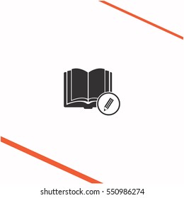 Open book with a pencil vector grey icon on white background. Open book with a pencil symbol stock bitmap illustration. Business picture.