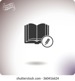 Open book with a pencil vector icon.