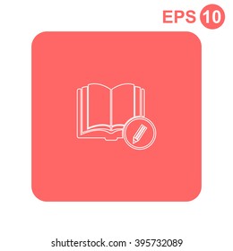 Open book with a pencil vector icon.