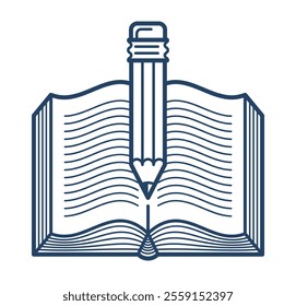 Open book with pencil vector linear icon, education and scientific literature library reading line art symbol or logo.