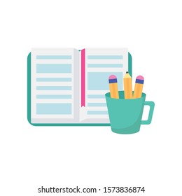 open book and pencils education learning online vector illustration